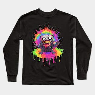 Acid Rainbow Beastly Badger Comic Horror Art I Long Sleeve T-Shirt